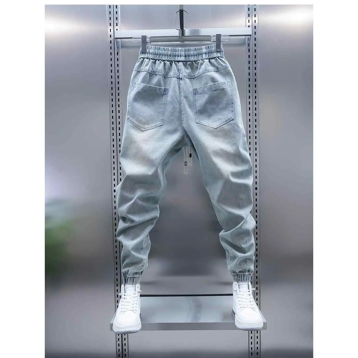 Brand Clothing Men Men's Autumn New Jeans Light Blue Legging Spliced Casual Pants Teen Harlan Leggings Men Luxury Work Pants Man