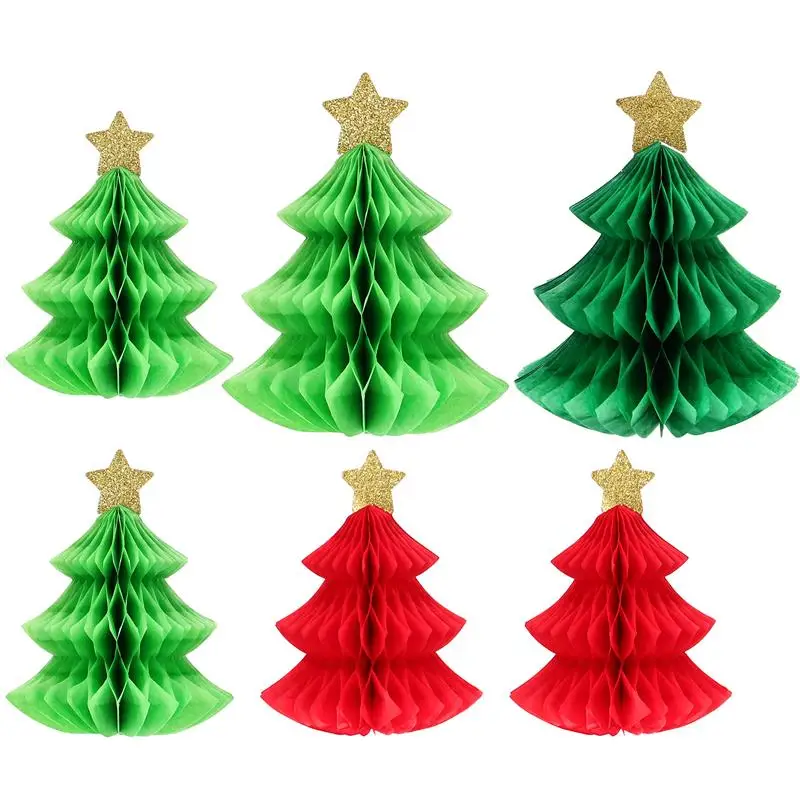 

6pcs Honeycomb Centerpieces Christmas Party Decorations Christmas Tree Honeycomb Ornaments