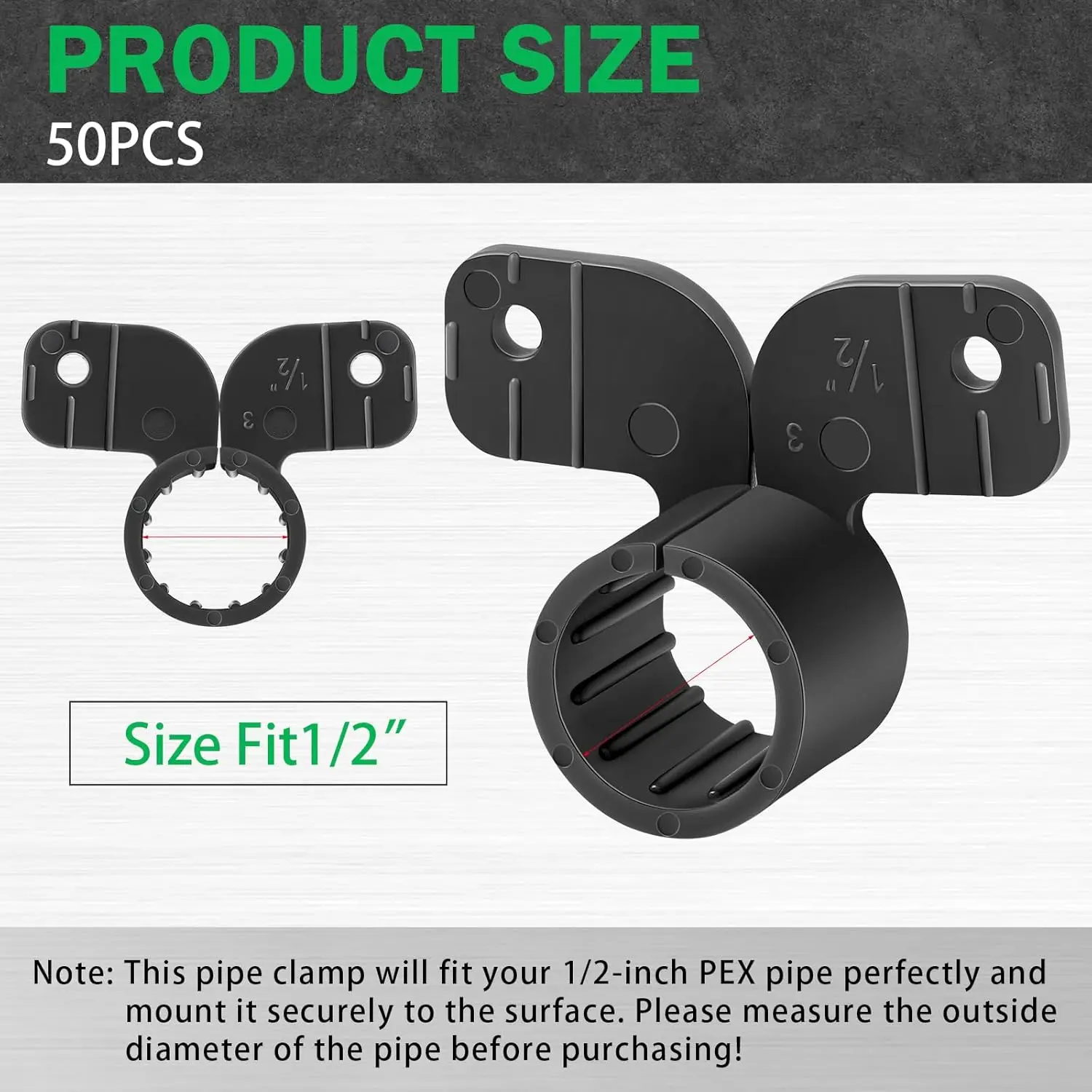 50 Pack Heavy Duty Plastic Pipe Clamp Suspension Tube Clamps For PEX CPVC Copper Piping 1/2 3/4Inch Water Tube Hose Clamp