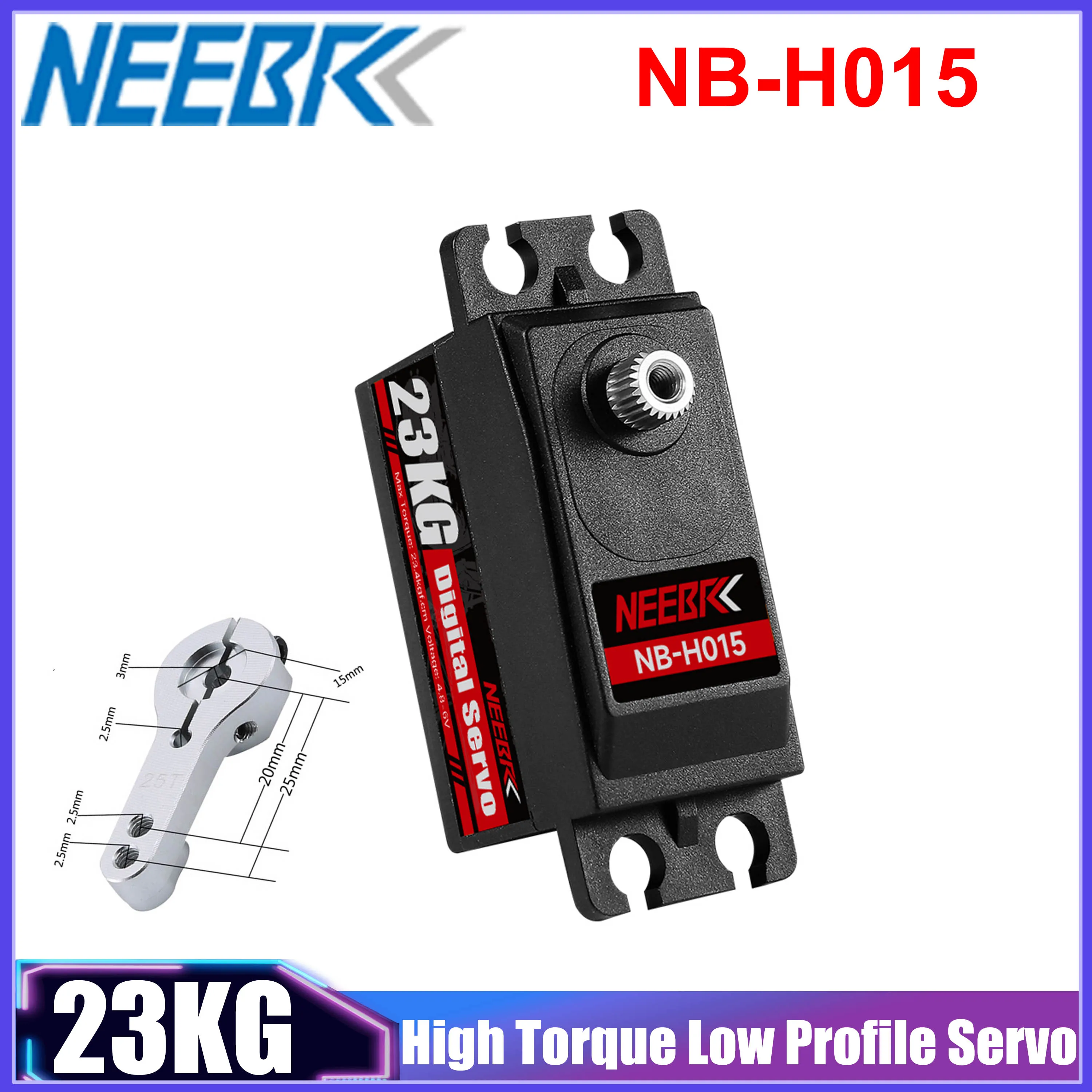 

NEEBRC 23KG Low Profile Digital Servo Full Metal Gear High Torque Short Body Servo for 1/8 1/10 RC Car Crawler Axial Scx10 Parts