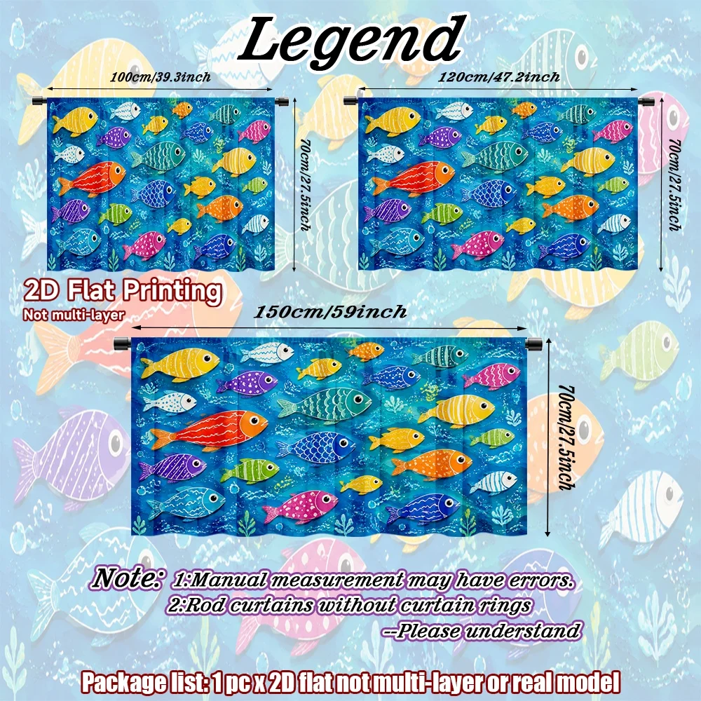 2D flat 1pc Modern minimalist shelf curtains Colorful Tropical Fish School Digital printing Kitchen half-length curtains, shoe
