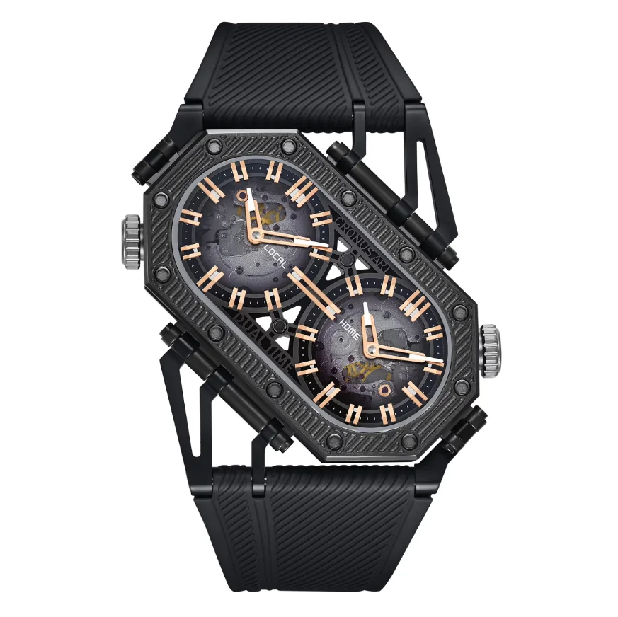 

Мужские автоматические часы CRONUSART: прямоугольный механический наручный хронограф с сапфировым стеклом, двойным циферблатом и ремешком из FKM