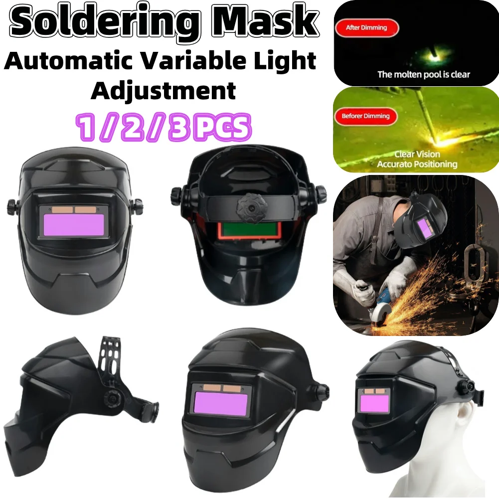 Máscaras de soldadura con oscurecimiento automático, máscara facial de soldadura de 1-3 piezas, ajuste automático de luz Variable, vista grande para soldadura de arco, corte de molienda