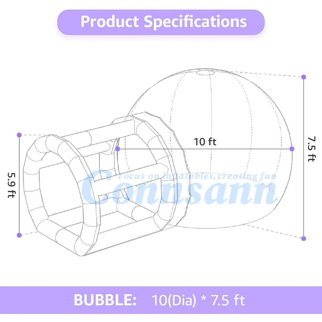 Connsann Inflatable Bubble Tent,Bubble House with Blower, 13ft Dia Clear Balloon Bubble Dome for Children Party Customization