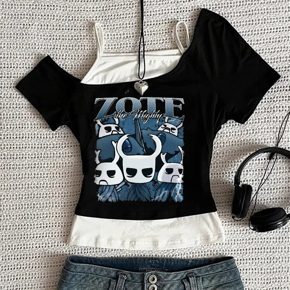Hollow Knight cropped top girl meme harajuku funny goth cutecore tshirt jojifuku cutecore gyaru