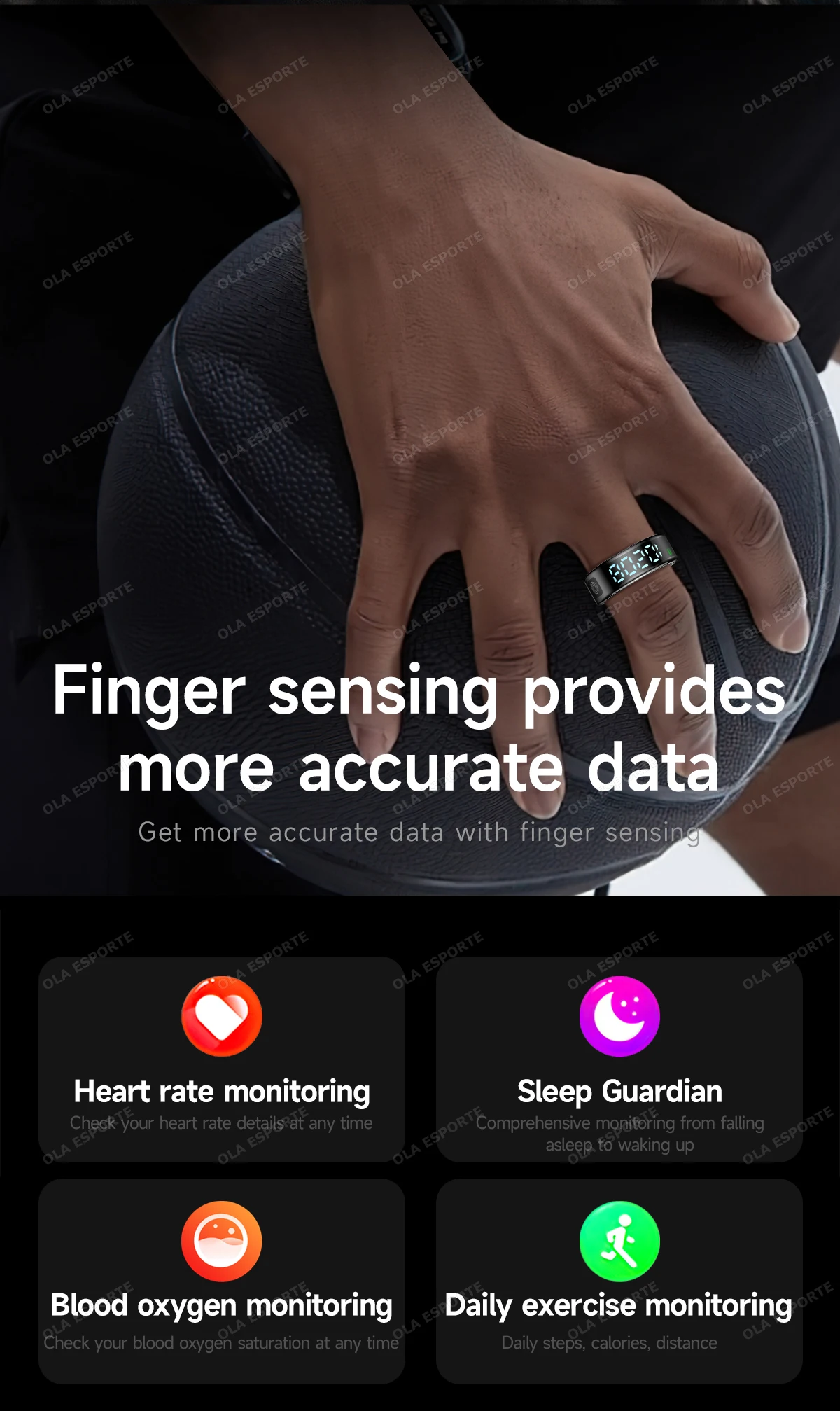 Intelligenter Ring mit Digitalanzeige, Fitness-Tracker, Schlaf- und Aktivitätsmonitor, Schrittzähler, Fernkamera, Tragbarer Ring für den täglichen Sport HT30 – Detail 5