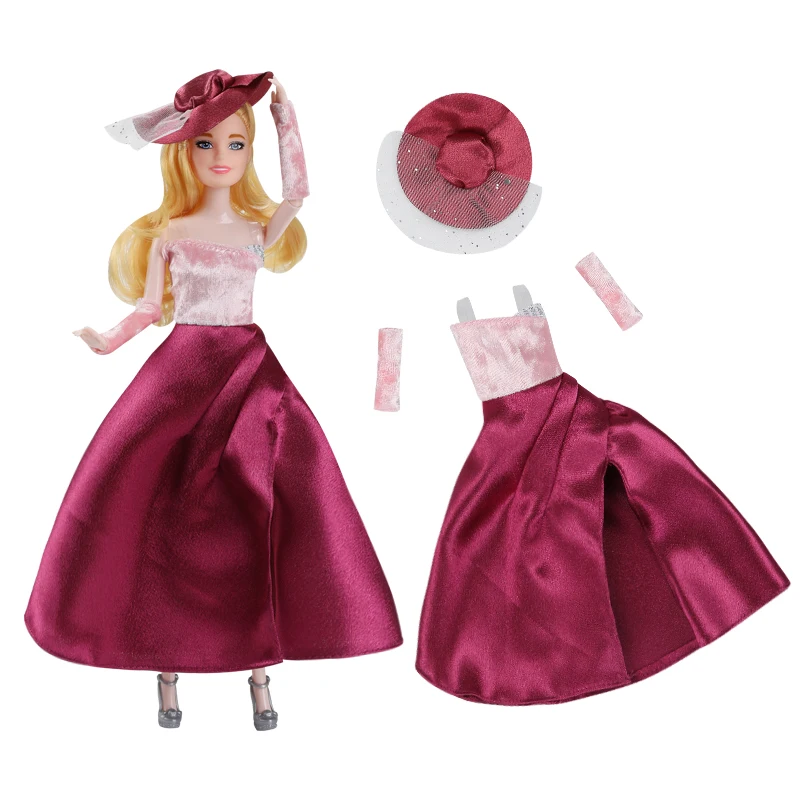 Vestido + Chapéu + Mangas para Boneca, Vestido Sem Alças, Luvas, Saia para Boneca de 30cm e Acessórios de Vestuário para Boneca BJD 1/6, Brinquedo para Meninas, Presente de Feriado