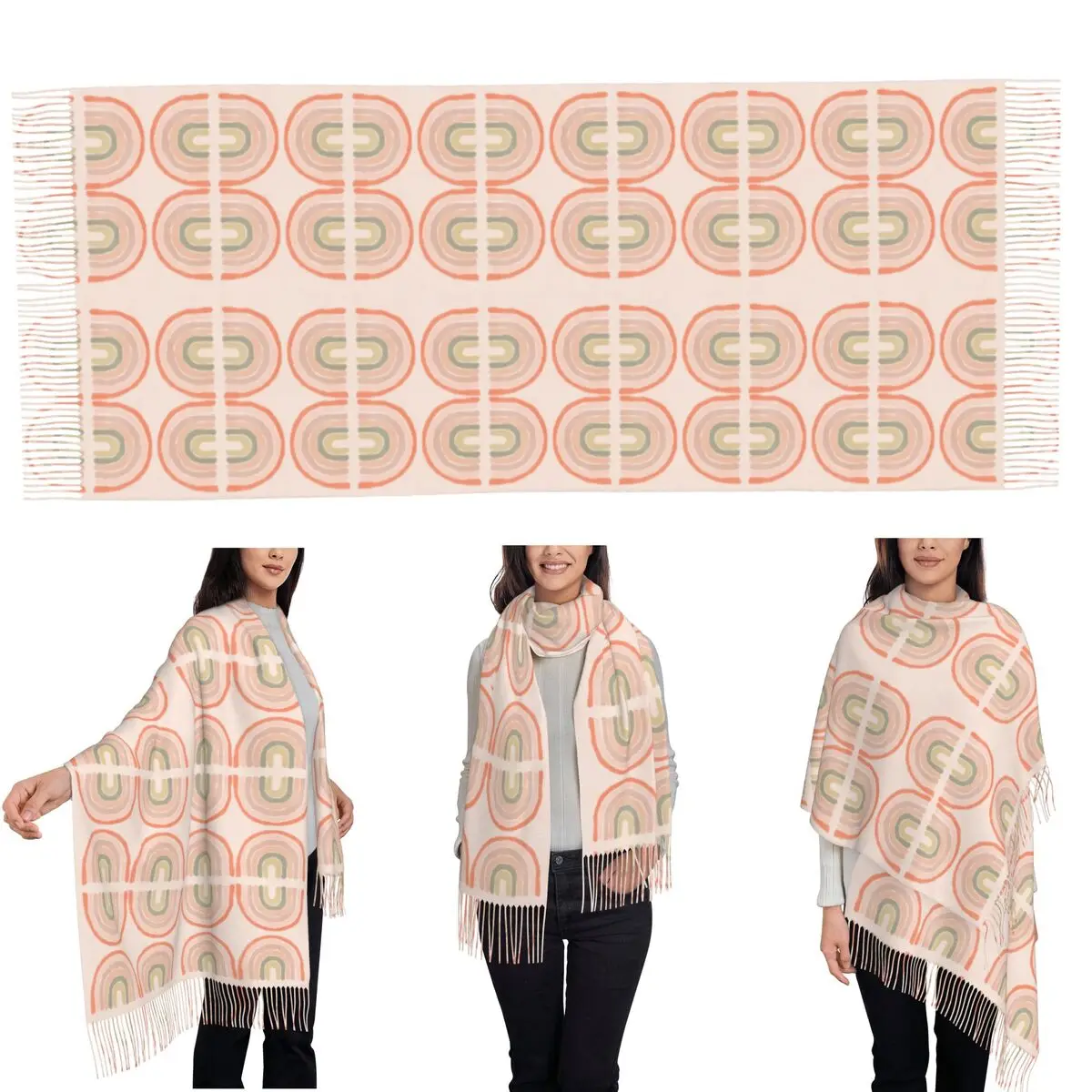 Abstract Rainbow Boho Art Scarf Tassel Scarves for Women Soft Warm Shawls and Wraps Large Fall Winter Shawl Wrap