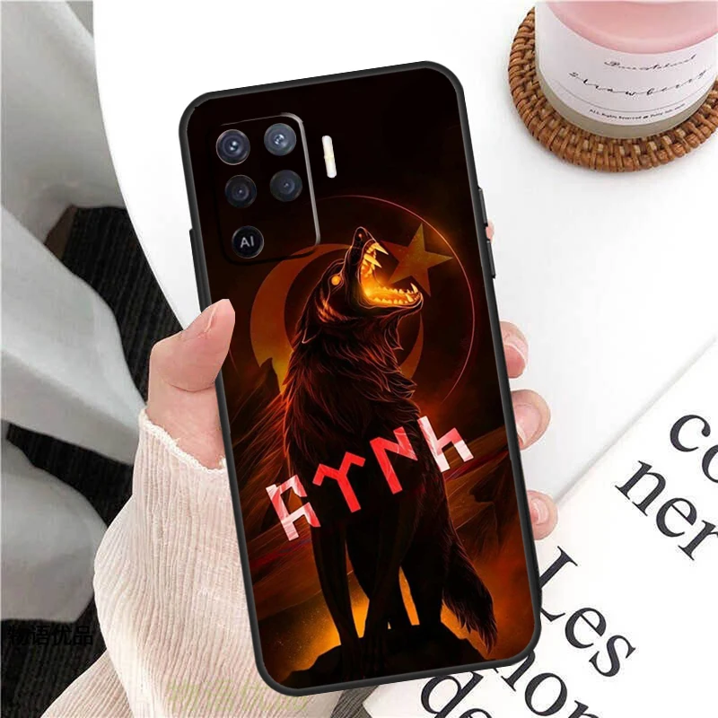 Lingua turca bozkurt lupo grigio Custodia per Oppo A58 A5 Pro A15 A16 A17 A57 A77 A94 A74 A54 A76 A96 A40 A60 A80 A18 A38 A78 A98