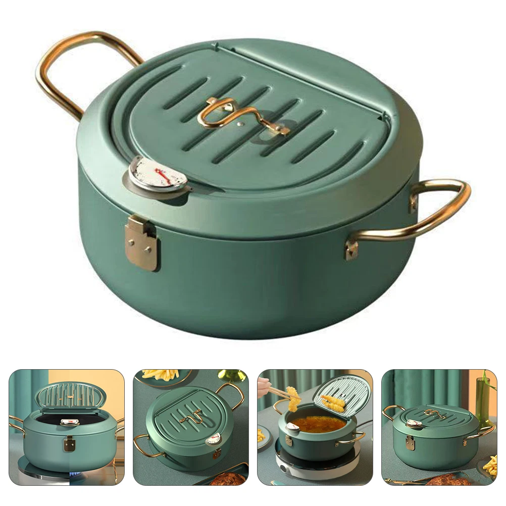

Carbon Steel Frying Pot Deep Fryer Thermometer Oil Filter Rack All Stoves Durable Gift Kitchen Barware Mini Frying Pan