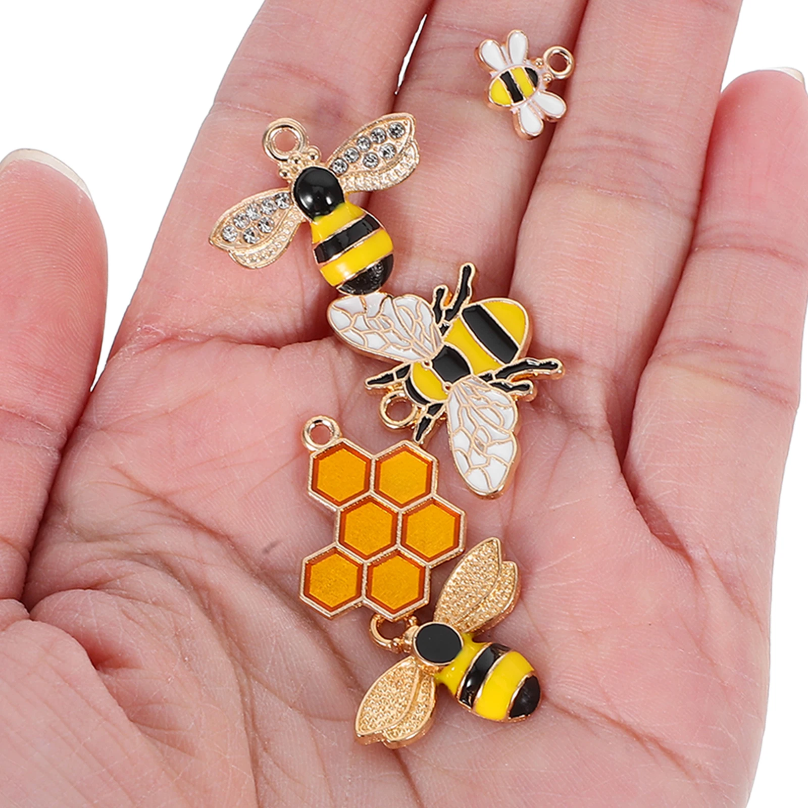 

20Pcs Cute Bee Charms: Vibrant Rhinestone Pendants For DIY Keychains Jewelry Making Supplies Honeycomb Design