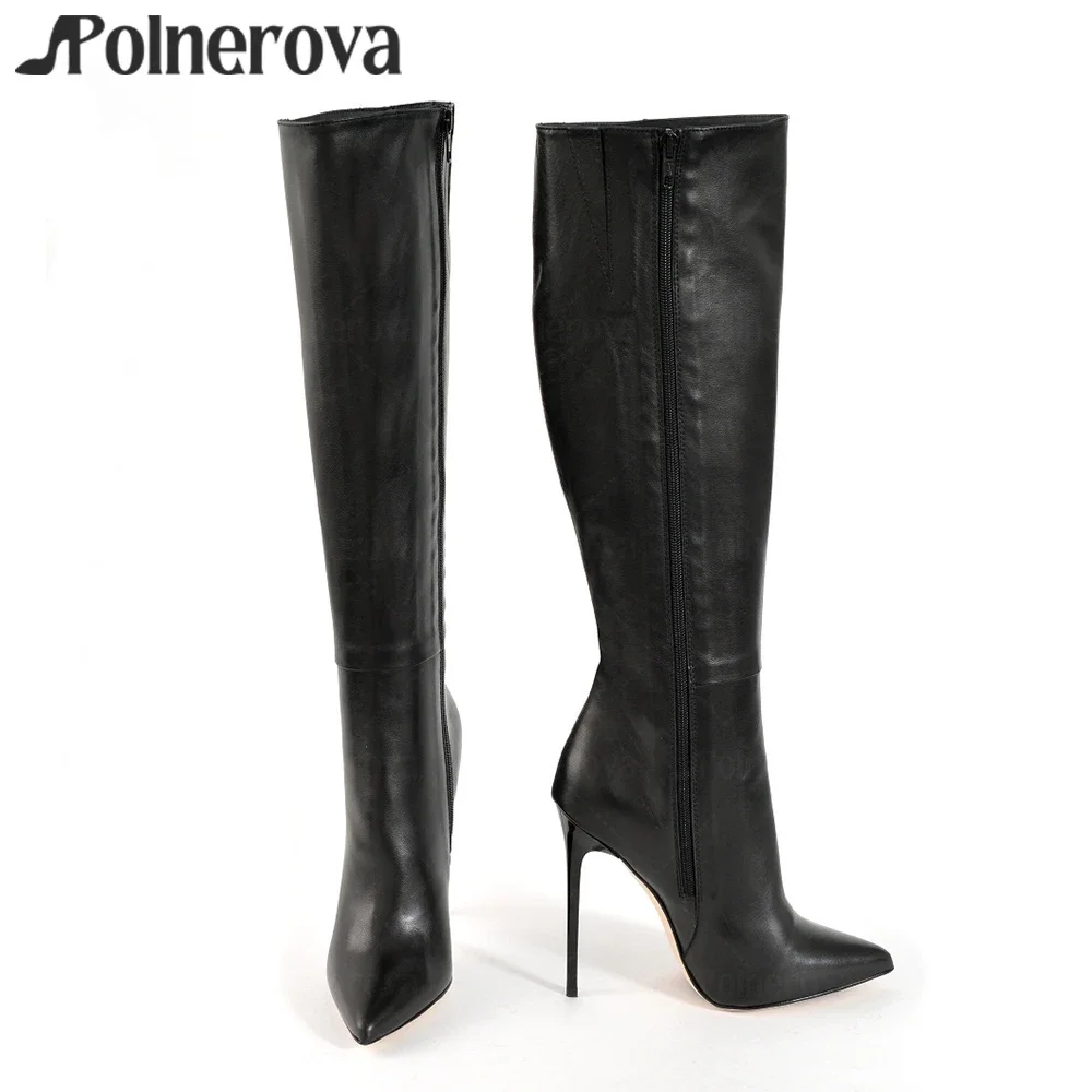 

Классические ботильоны на шпильке с заостренным носком, черные кожаные ботинки на молнии по всей длине, сексуальные модные ботинки для женщин, простые стильные современные ботинки