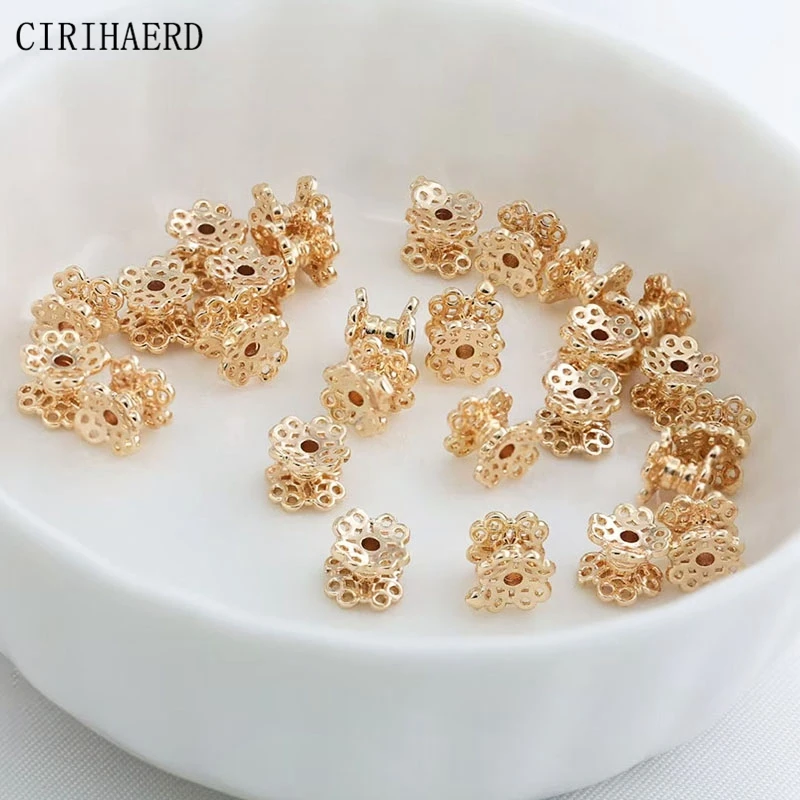 

10PCS/20PCS Double Beads Cap 14K Gold Plated Brass Spacer Flower Bead DIY Necklace Bracelet Jewelry Making Supplies Beads Caps