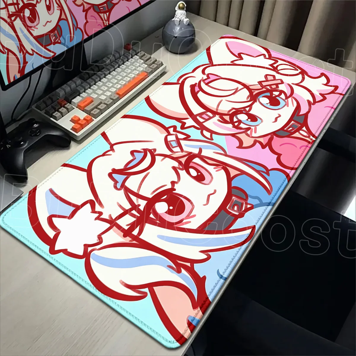 

Large Computer Gaming Accessories Table Mat Hololive Kawaii Girl Fuwamoco Non-slip Mousepad Desktop Setup Rubber Office Desk Rug