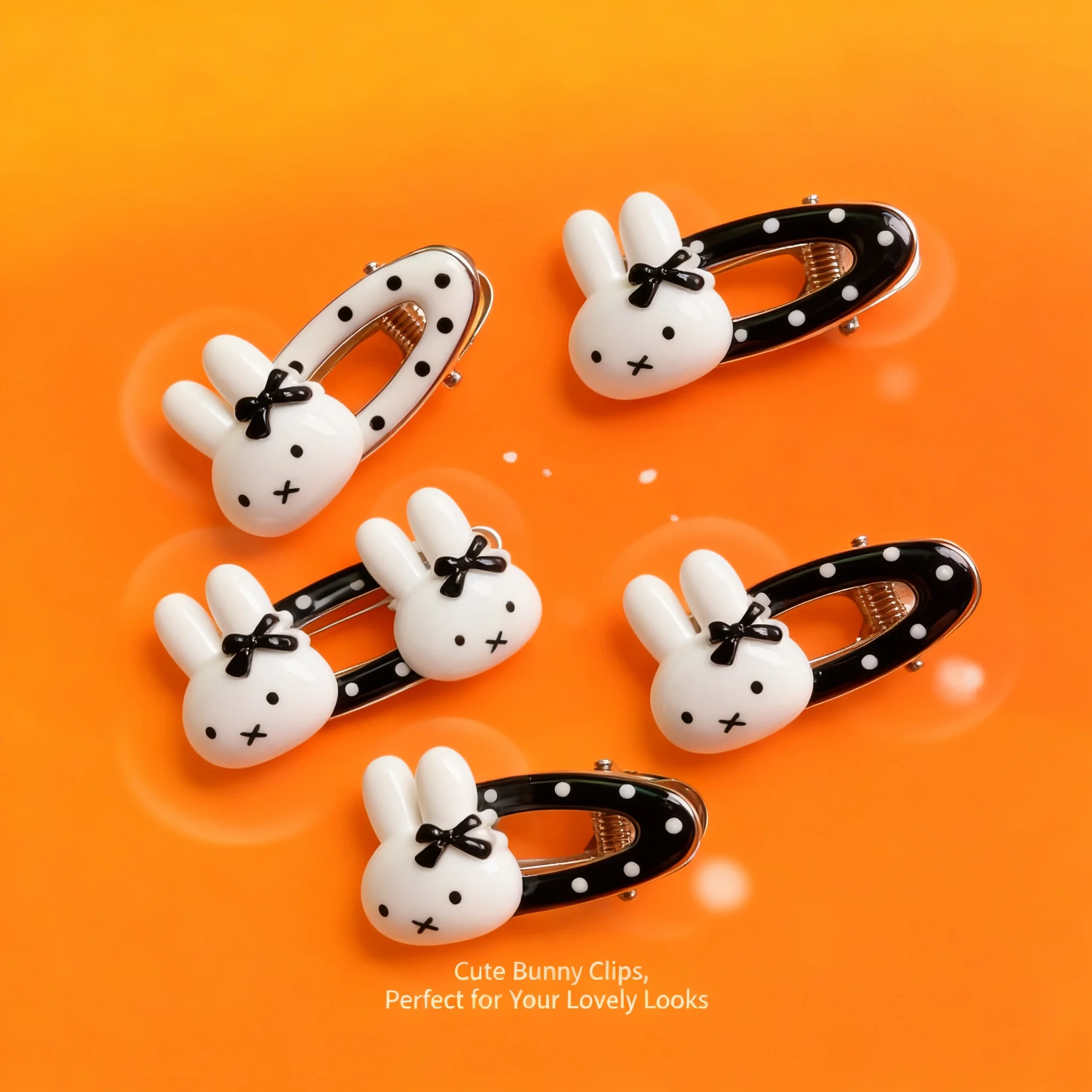 Cute Miffy Rabbit Anime Kawaii Girl Fashion Oval Bow Heart Side Bangs Hair Clip Hair Accessories Decoration Gift All-match