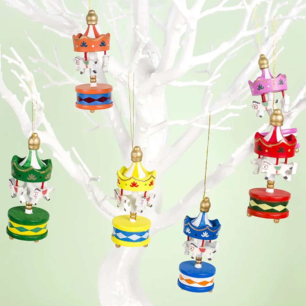 

6Pcs Wooden Christmas Ornament Carousel Shape Table Decoration Party Supplies Wooden Ornament