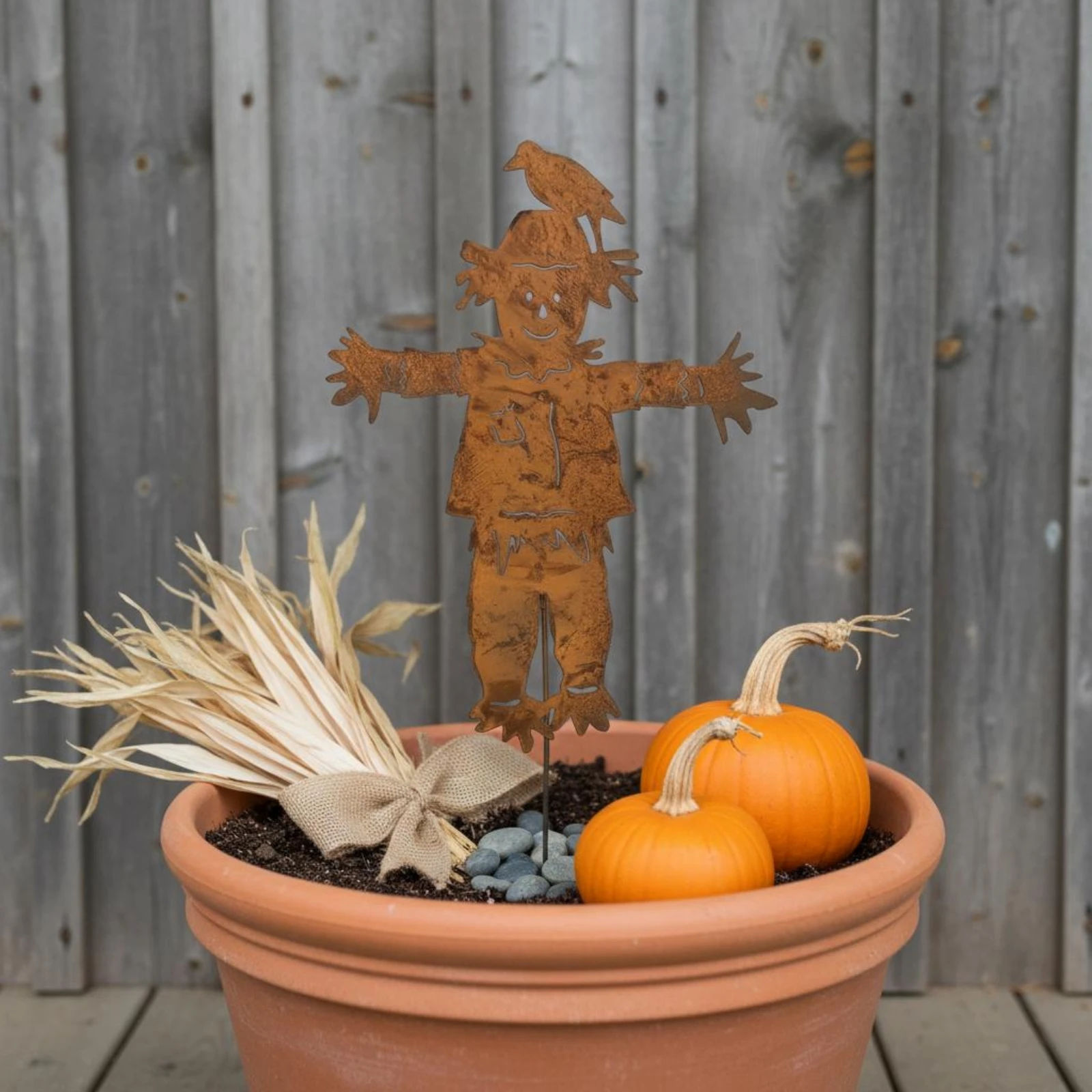 Metal Scarecrow Stake Rust Finish Scarecrow Stake Rusted Garden Outline Flat Cutout Outdoor Decor Iron for Lawn, Villa