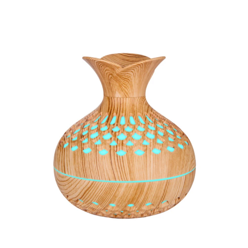 Eco-Friendly Wood Grain Ultrasonic Humidifier & Essential Oil Diffuser, USB-Powered, Button Control, Compact Desk Lamp Design, K
