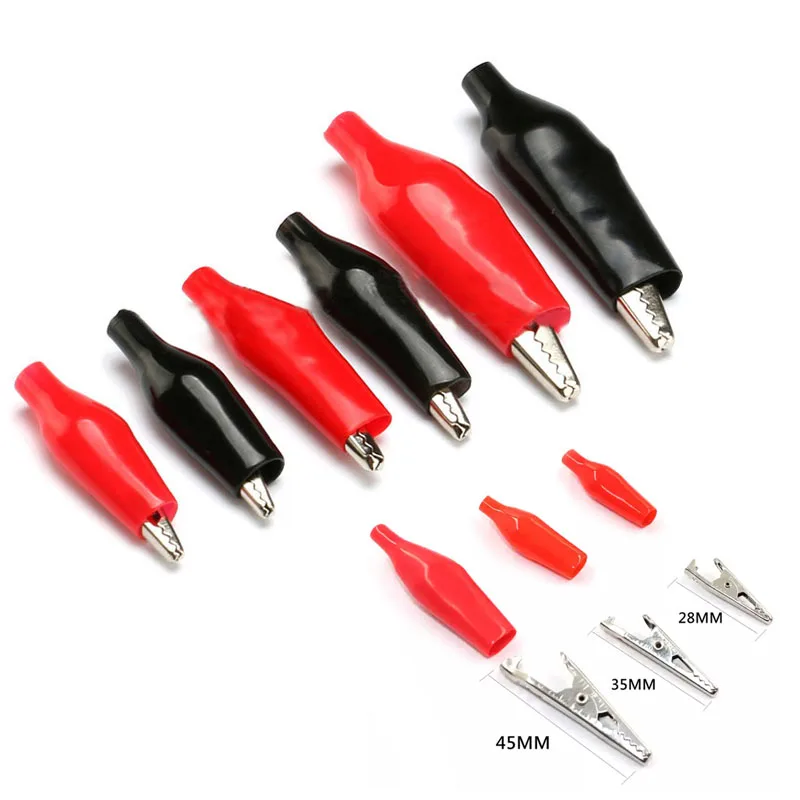 5Pcs Crocodile Type Clip 28 35 45mm Black Red Soft Plastic Coated Testing Probe Mini Alligator Test Clips