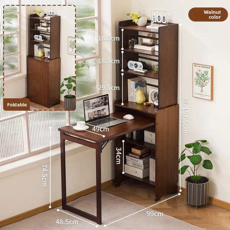 Multi-functional Folding desk Bookcase Integrated solid wood corner desk Household children's study table