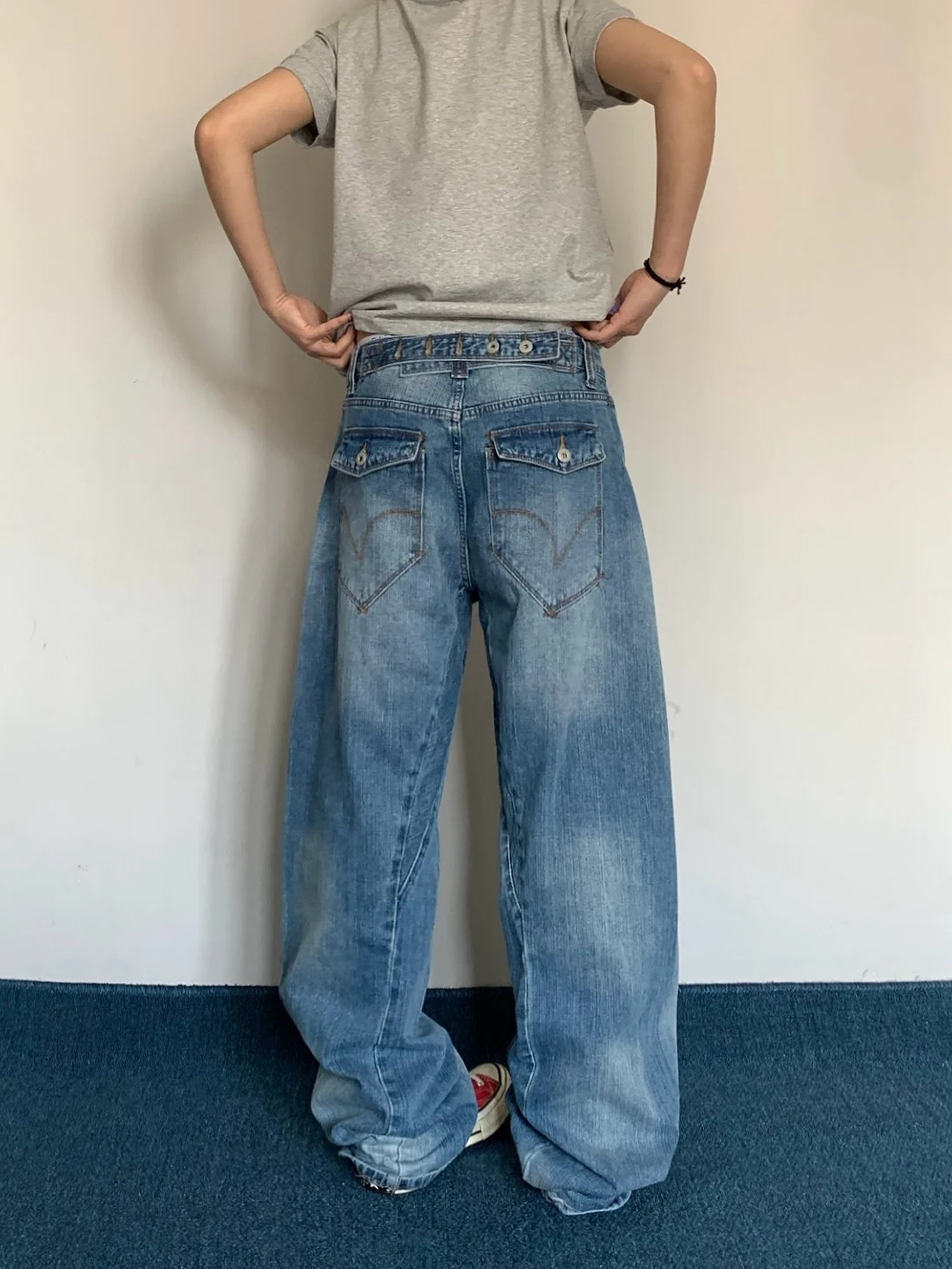 

Retro American Design Wide Leg Jeans Men's Straight Leg Long Pants High Waist Cotton Waed out Loose Fit Denim Trousers
