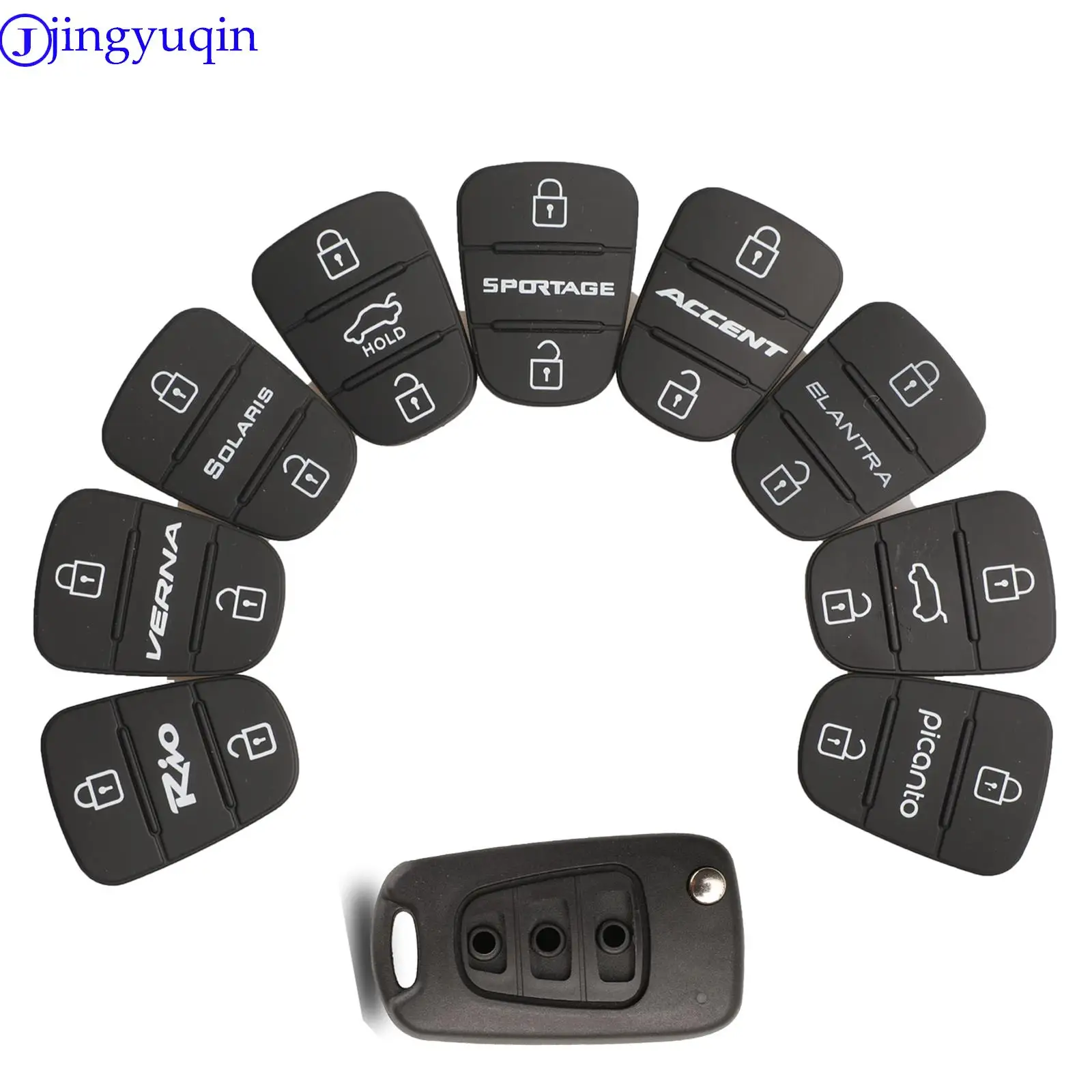 

jingyuqin 50ps Replace Rubber Pad 3 Buttons Flip Car Remote Key Shell For Hyundai I30 IX35 Kia K2 K5 Key Cover Case