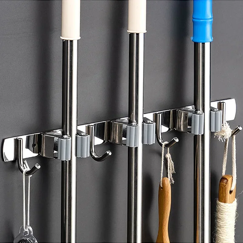 

Wall Mount Mop Organizer Holder Broom Hook Stainless Steel Storage Hook Kitchen Bathroom Organization Accessories