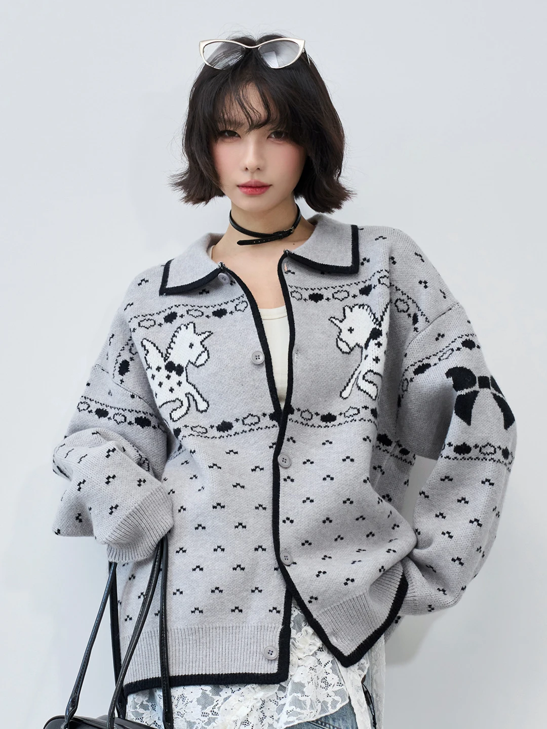 

orn Collar Open Cardigan Knitted Sweater Women's Spring Autumn Outerwear Loose Fit Long Sve oulder Width Loose Sle