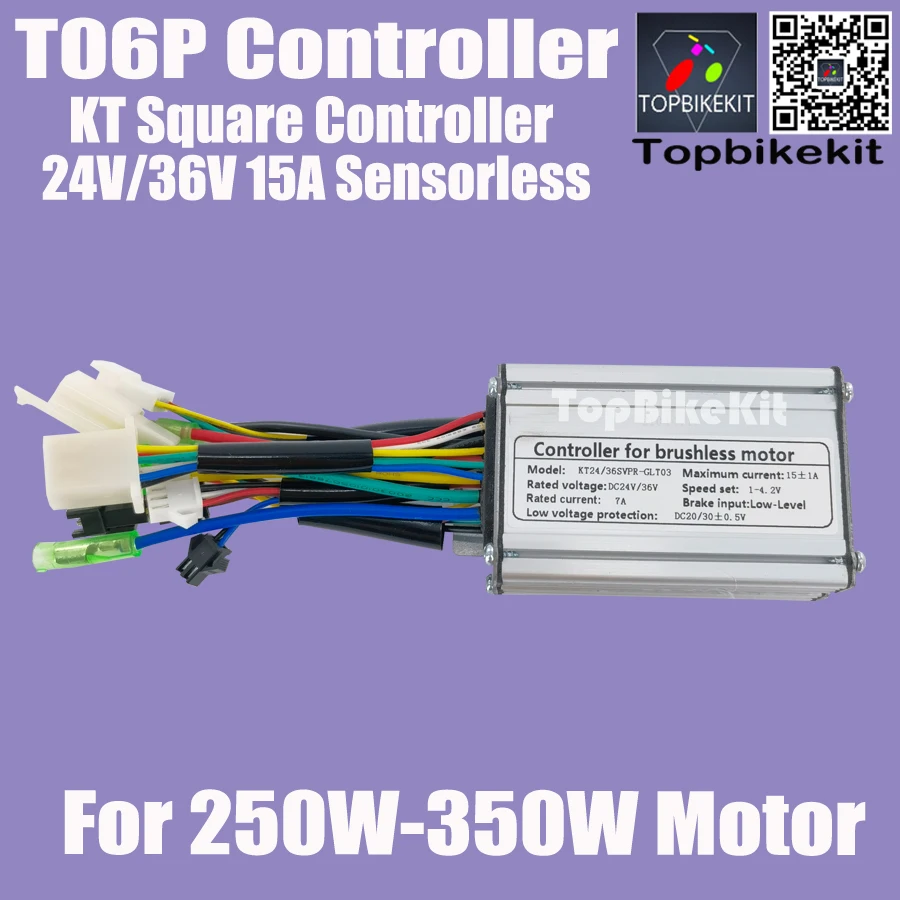 Ebike 250W 15A Motor Controller Sensorless T06P KT 24V 36V 250W Controller For 250W Electric hub Motor