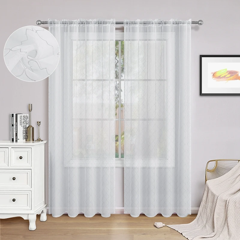 1pc White Transparent Curtains For Living Dining Room Bedroom Simple Window Drapery Sheer Curtains Home Window Decoration