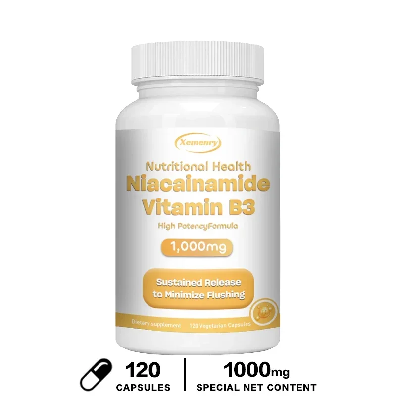 Niacinamide Vitamin B3 Capsules - Supports Skin Cell Health, Whitens Skin, Promotes Brain Function, and Enhances Energy