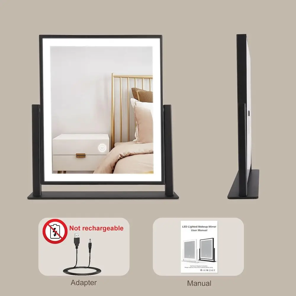 مرآة مكياج بإضاءة LED 15.3 مع تحكم باللمس، 360 درجة ° دوران، 3 أوضاع إضاءة، أسود #6