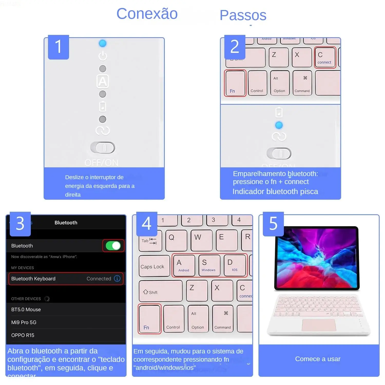 Capa de Couro Sintético Dupla Proteção com Teclado Bluetooth e Mouse compatível para iPad Air 13 (M2, 2024)