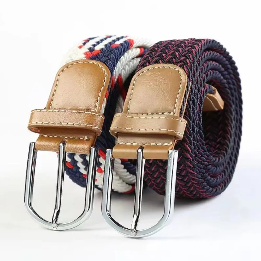 Multicolored Elastic Braided Belt No Hole Adjustable Stretch Woven Belt Alloy Pin Buckle Punch Free Men's Waistband Women