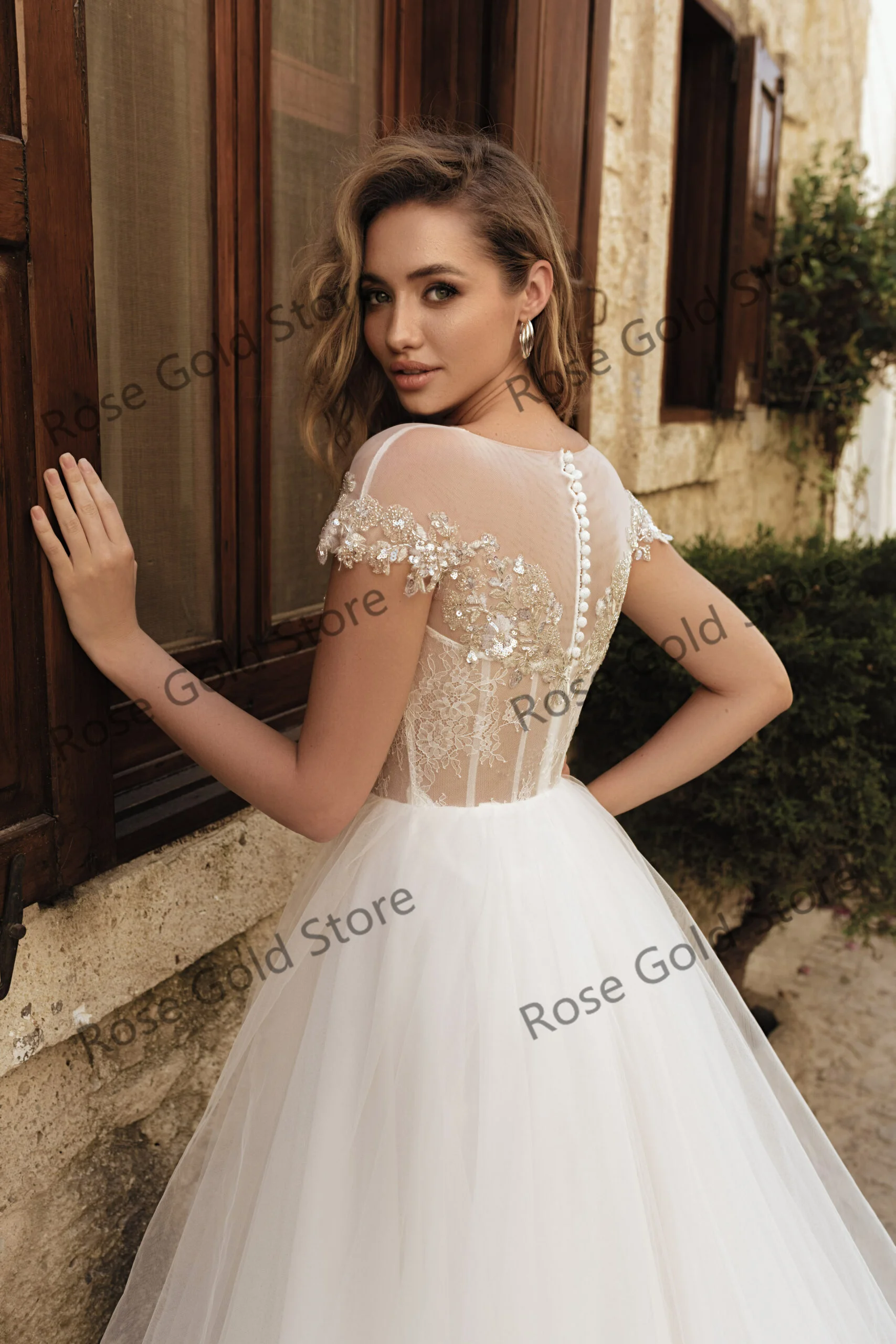 Boho Tulle Wedding Dresses Cap Sleeves Lace Sequin Vestidos De Novia Elegant Tulle Bridal Gown Long Customized Party Guest Dress