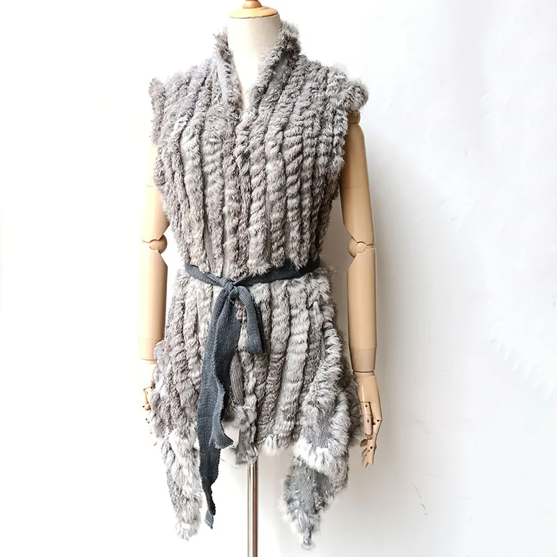 Women Real Fur Vest For 2021 Spring Genuine Rabbit Fur Vests Knitted Ladies Autumn Fur Gilet Natural Rabbit Gilets Female