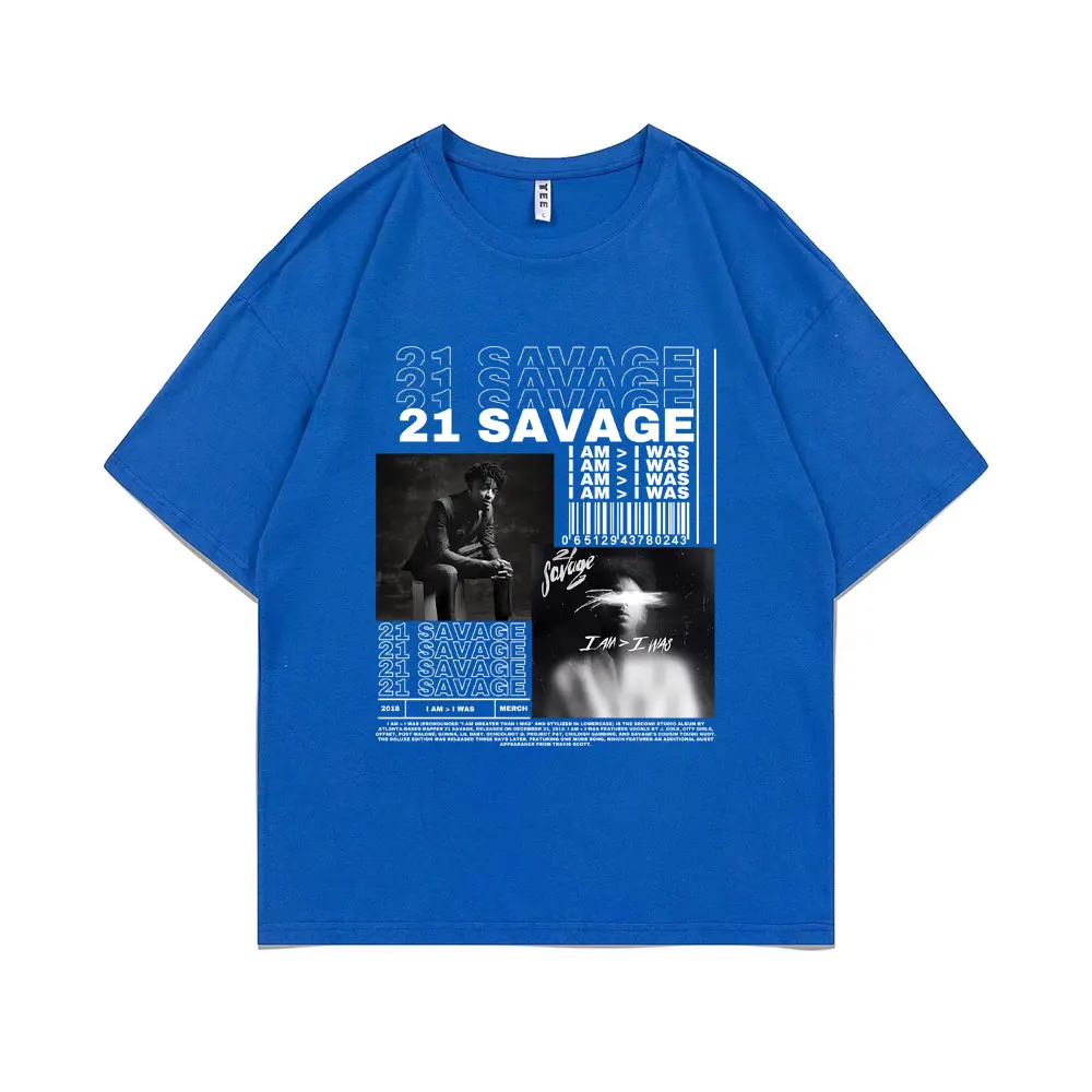 Rapper 21 Savage I Am I Was Music Album Graphic T-shirt Men Hip Hop T Shirts Male Vintage cotton T-shirt Men Fashion Streetwear