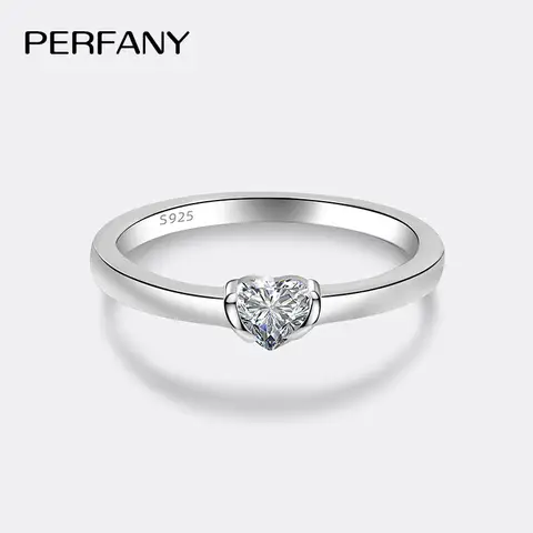 PERFANY 0.3CT 하트 컷 Moissanite 반지 여성을위한 S925 순수 실버 클래식 결혼 반지 패션 쥬얼리 파티 선물