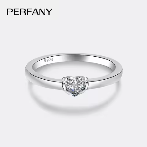 PERFANY 0.3CT Heart Cut Moissanite Ring for Women S925 Pure Silver Classic Wedding Ring Fashion Jewelry Party Gift