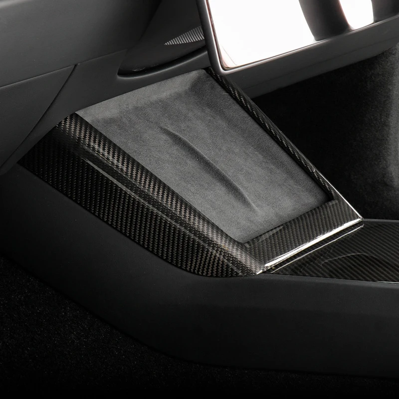 For Tesla Model 3 Highland 2024 Interior Center Console Lower Decorative Armrest Box Front Cover Trim Carbon Fiber Accessories