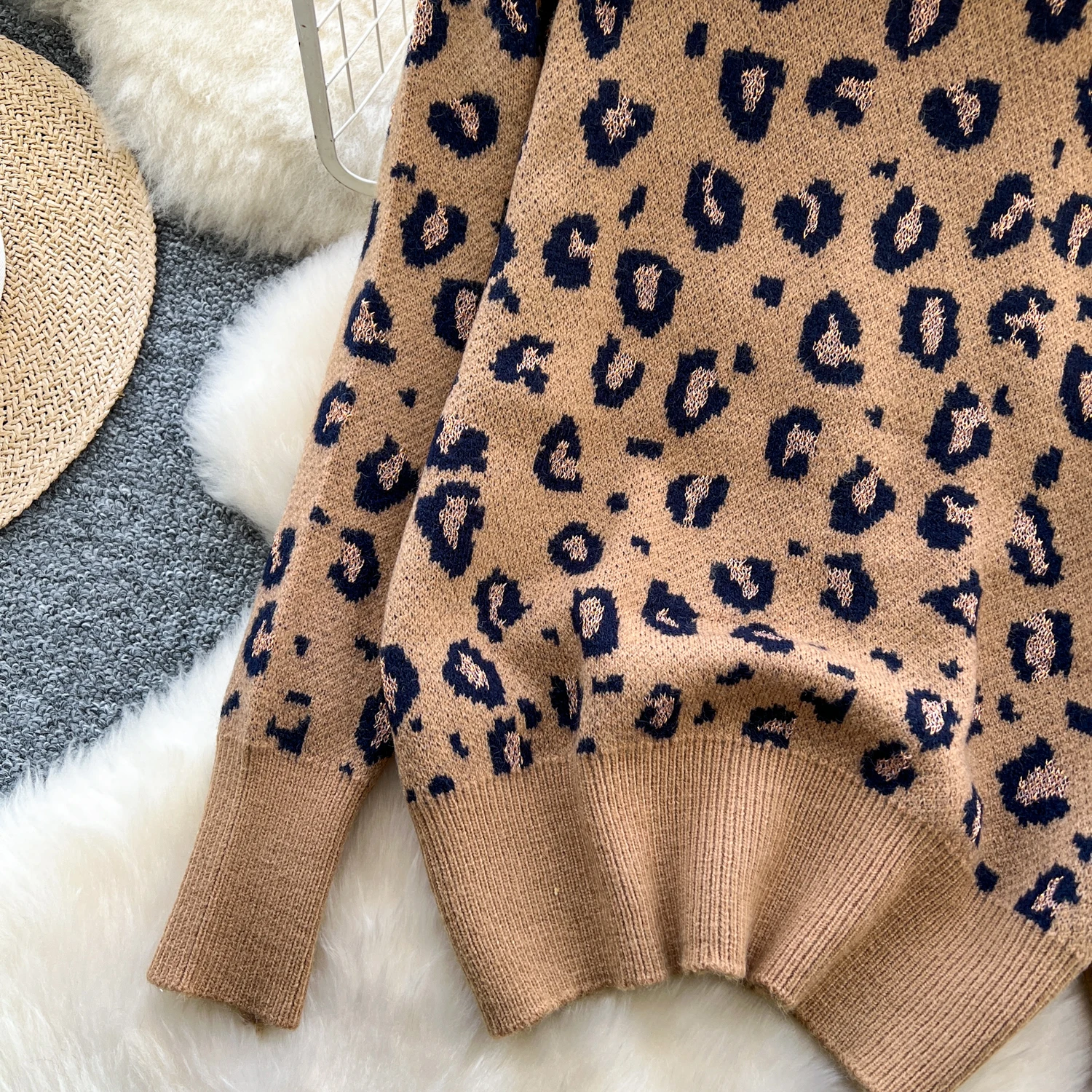 Maglione da donna leopardato 2025 Autunno Inverno Nuovo stile americano High Street O-Collo Pullover Fahion Manica lunga lavorata a maglia Top caldi