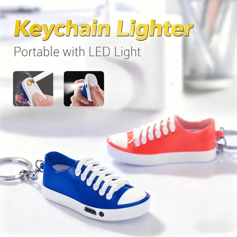 

Mini USB Keychain Lighter - Flat Shoes Design, Windproof Open Flame, Rechargeable, Cigarette Accessories & Personalized Gift