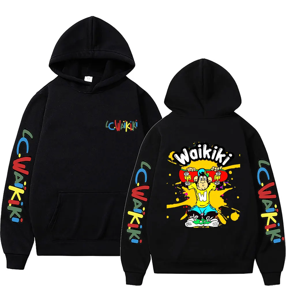 

Lc Waikiki Monkey Double Sided Graphic Hoodie Funny Monkey Playing Skateboard Sweatshirt Men Women's Casual Oversized Hoodies