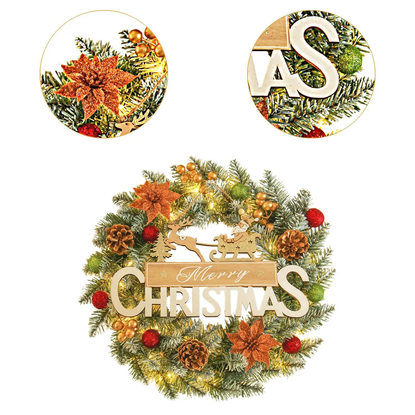 إكليل عيد الميلاد إكليل عيد الميلاد تضيء 16 بوصة زخرفة عيد الميلاد ريفي