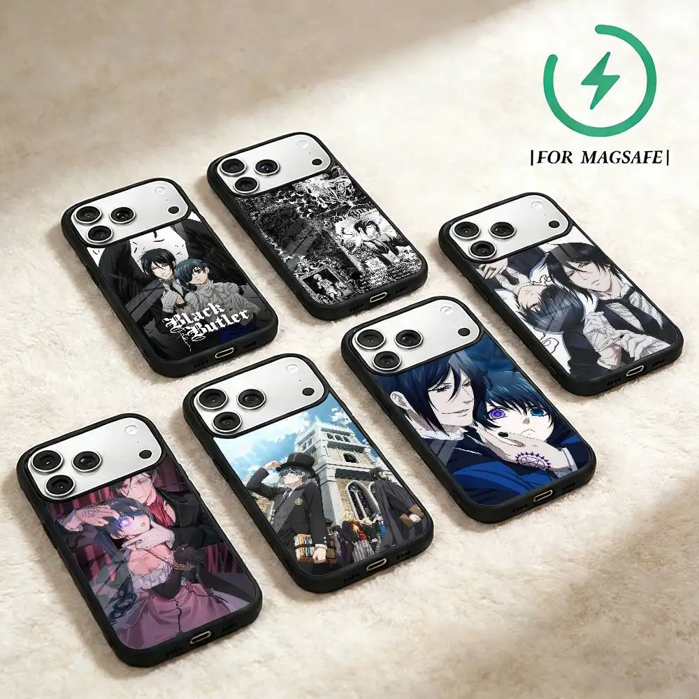 

Anime B-Black B-Butler Phone Case For iPhone 17,16,15,14,13,12,Plus,Pro,Max for Magsafe Magnetic Wireless Charging