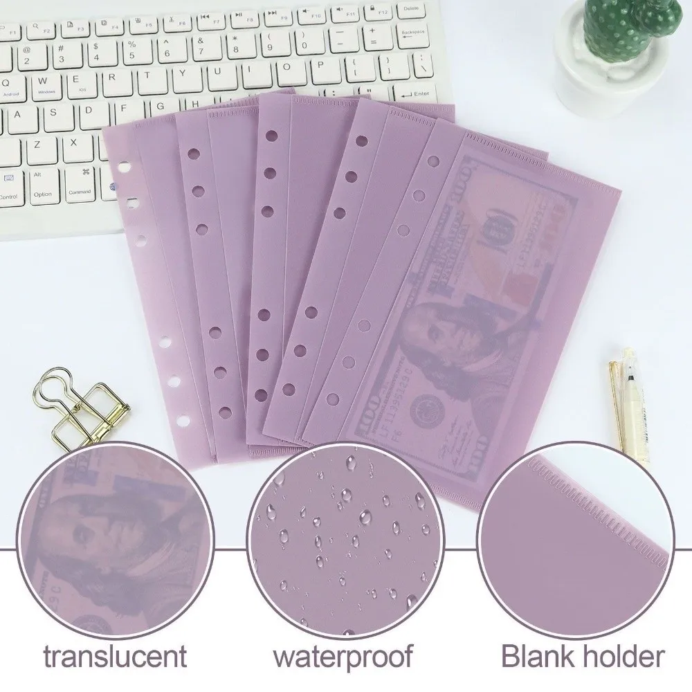 5pcs Simple PP 6 Hole Budget Binder Pockets A6/A7 Waterproof Loose Leaf Refill Sleeves Transparent Loose Leaf Pouches Students