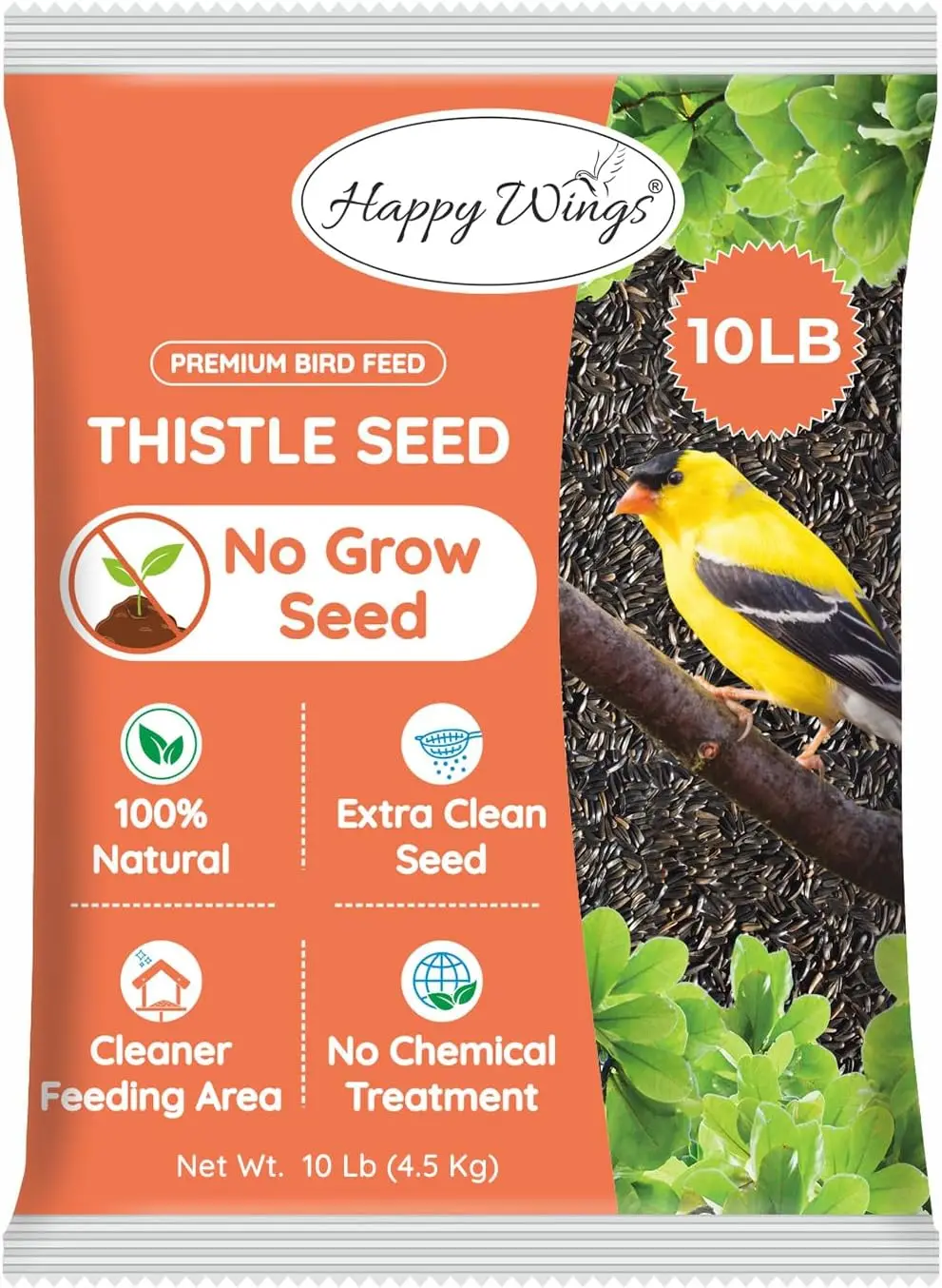 

Корм для диких птиц Happy Wings Nyjer/Thistle Seeds - 10 фунтов (без семян для выращивания) - семена для диких птиц