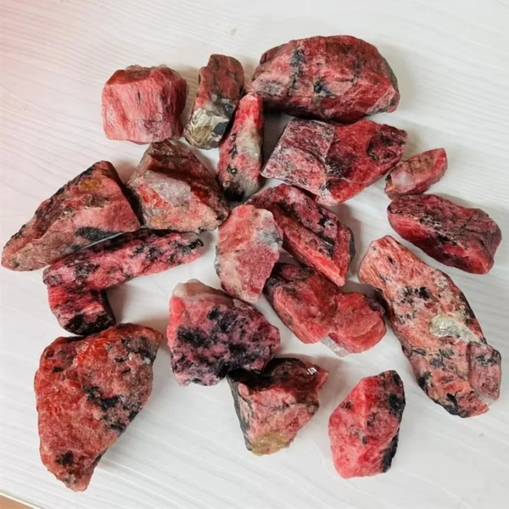 حجر الرودونيت الكريستالي الطبيعي الوردي مع عينة معدنية شفاء سوداء للتأمل كريستال الأحجار الكريمة ديكور غرفة الكوارتز #2