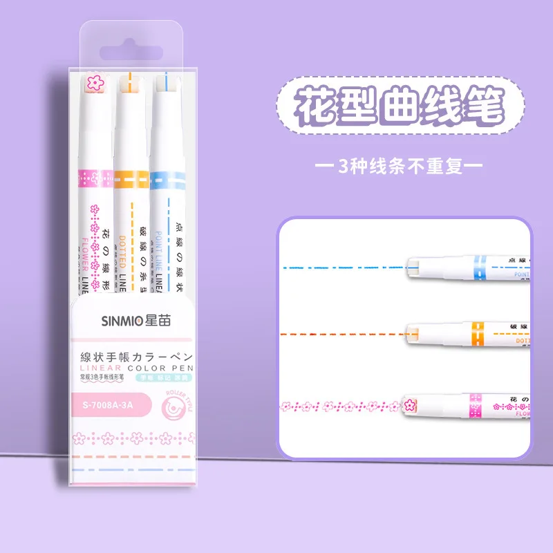 

3/6PCS Floral-Patterned Student Dual-Tip Highlighter Plain Notebook Wavy-Line Highlighting Curved Colored Marker