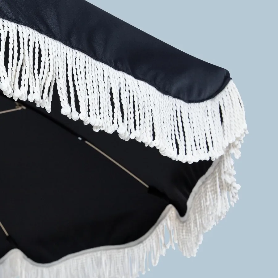 Sombrilla Boho Beach Patio de 7 pies con paraguas de mercado con flecos con protección UV UPF 50+ y dosel resistente al agua 1,5 madera P